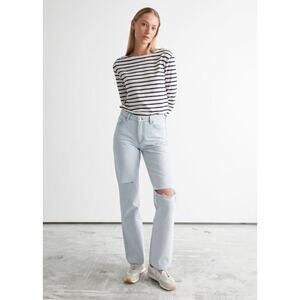 & Other Stories Blue Precious Cut Mid Rise Relaxed Fit Ripped jeans Size 25X32